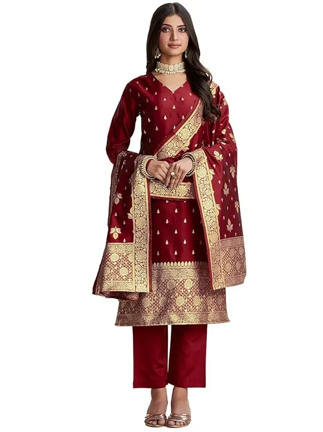 Women Woven Design Jacquard Kurta Bottom Set with Dupatta | Best Kurta Set For Women 